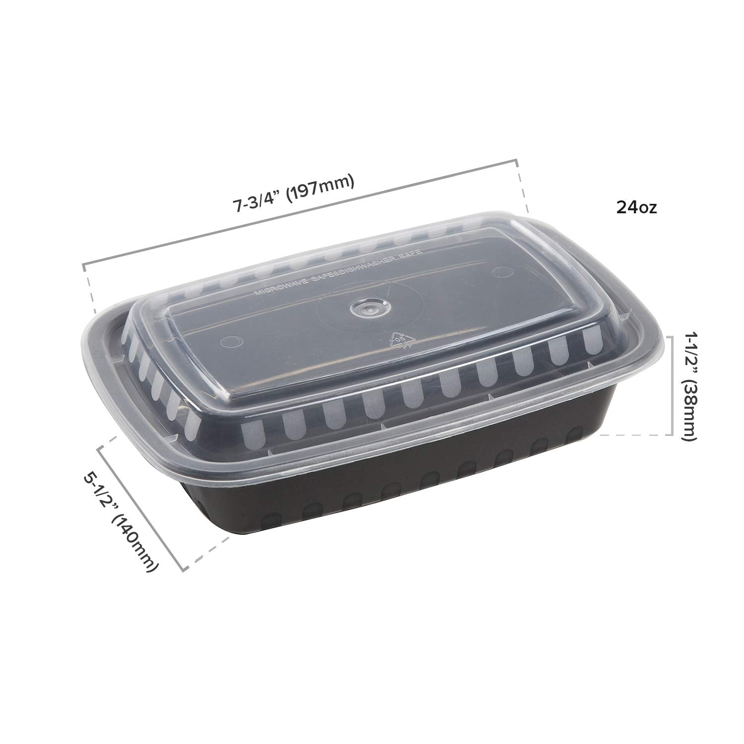 Amercare 7.75 Inch X 5.5 Inch Black Plastic Containers And Lids, 1.5 Inches Deep, 24 Ounces, For Microwave Or Freezer, Pack Of 1